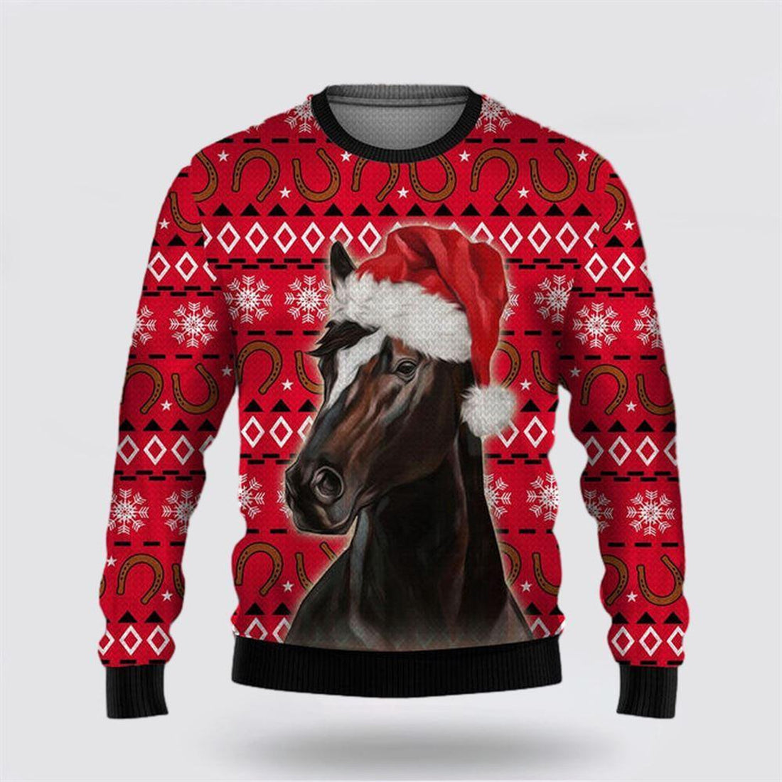 FUNSTUFFPRINT Horse Christmas Hat Funny Christmas Ugly Christmas Sweater – Sweater Gifts For Pet Lover Ugly  Sweater