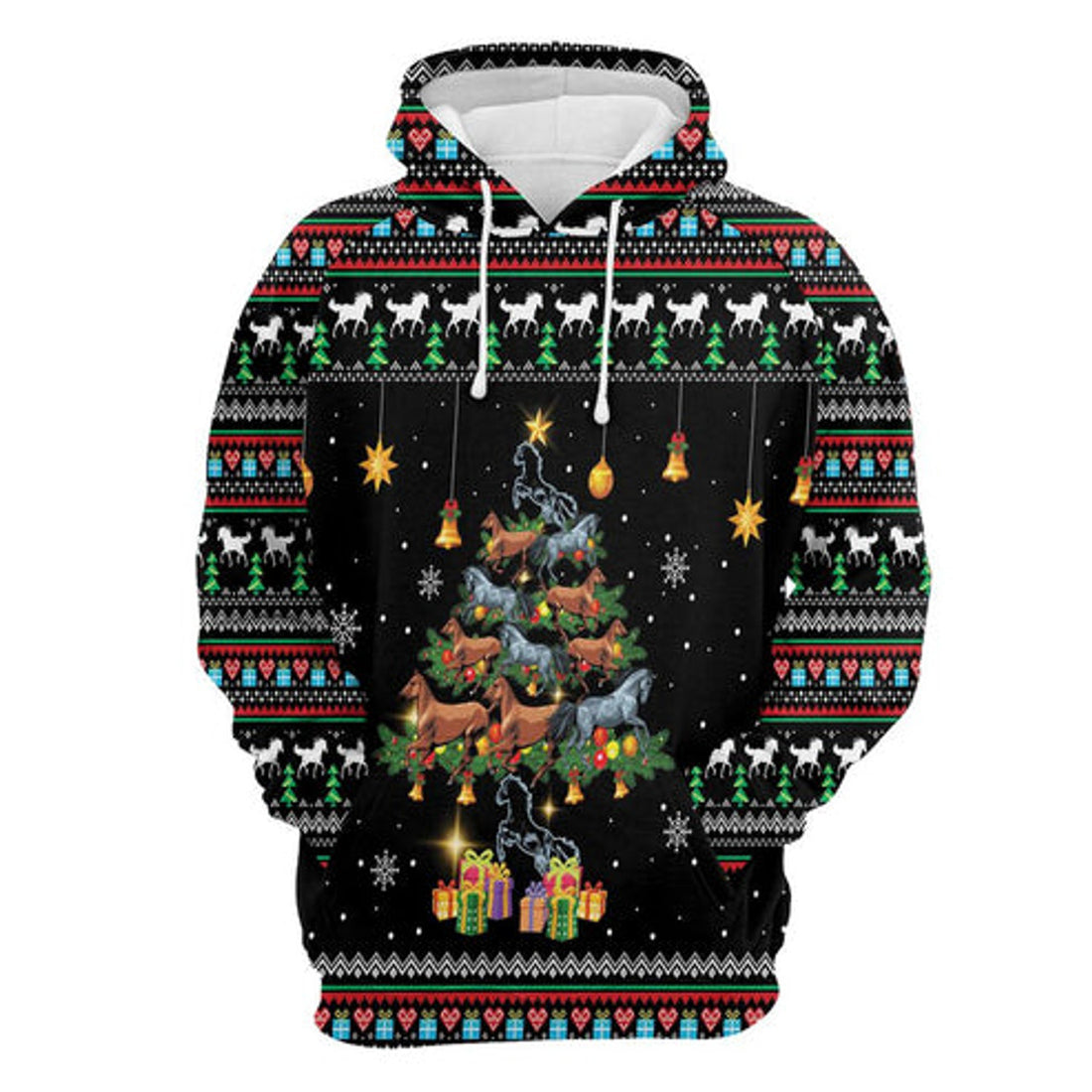 FUNSTUFFPRINT 3D Horse Christmas Tree 1 All Over 3D Hoodie and Zip Hoodie