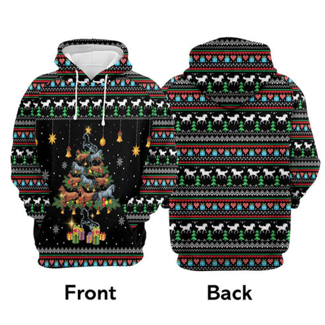 FUNSTUFFPRINT 3D Horse Christmas Tree 1 All Over 3D Hoodie and Zip Hoodie
