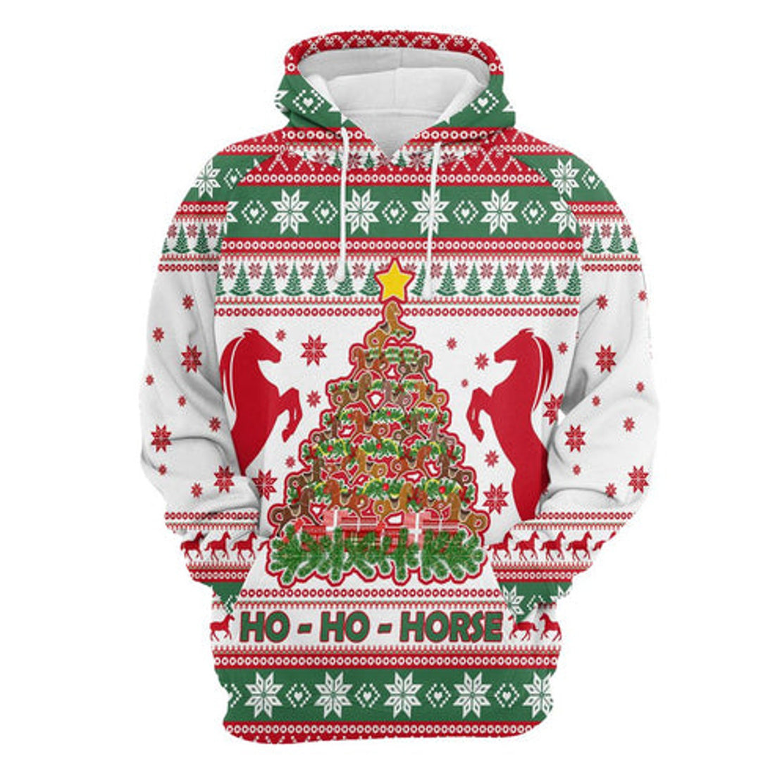 FUNSTUFFPRINT 3D Horse Christmas Tree All Over 3D Hoodie and Zip Hoodie