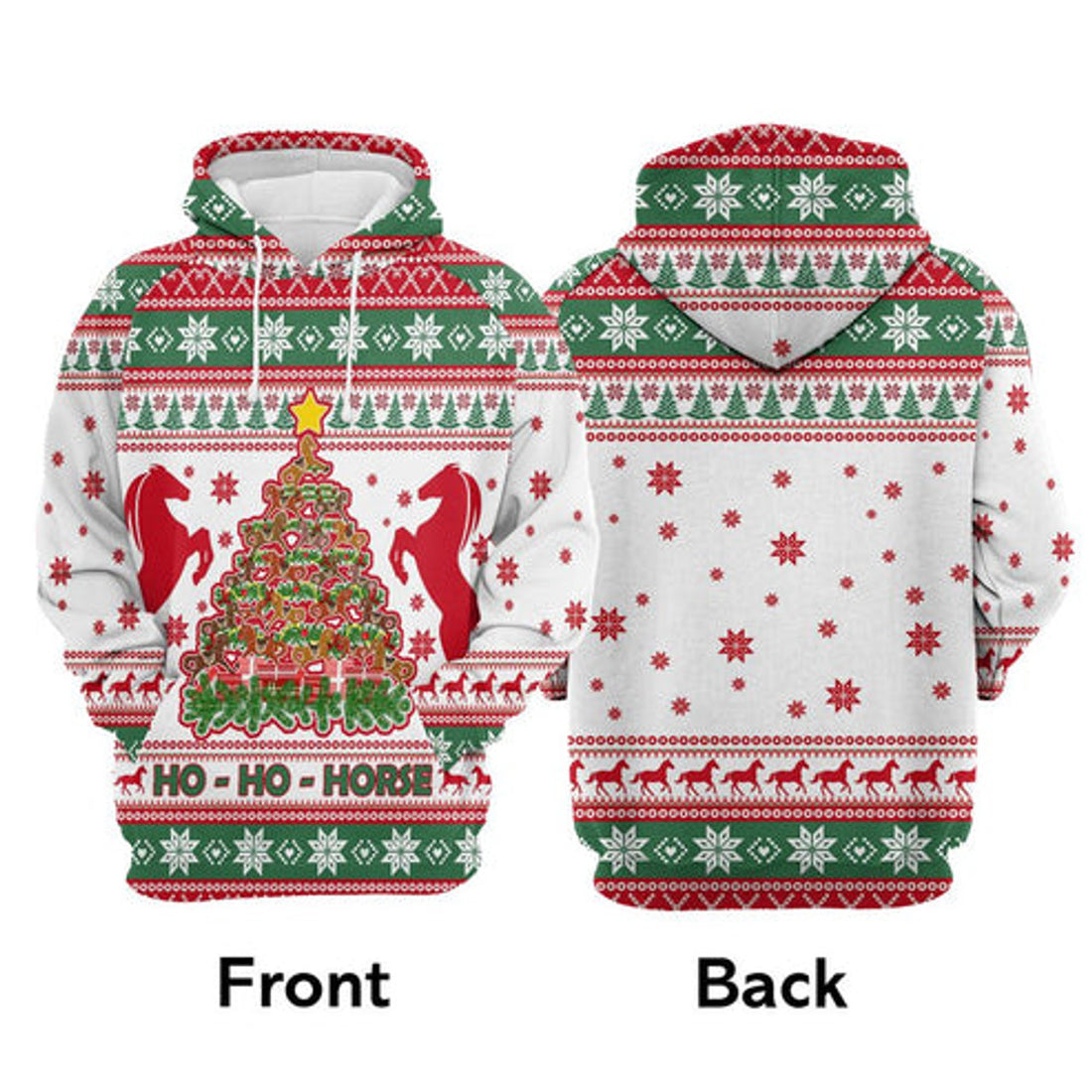 FUNSTUFFPRINT 3D Horse Christmas Tree All Over 3D Hoodie and Zip Hoodie