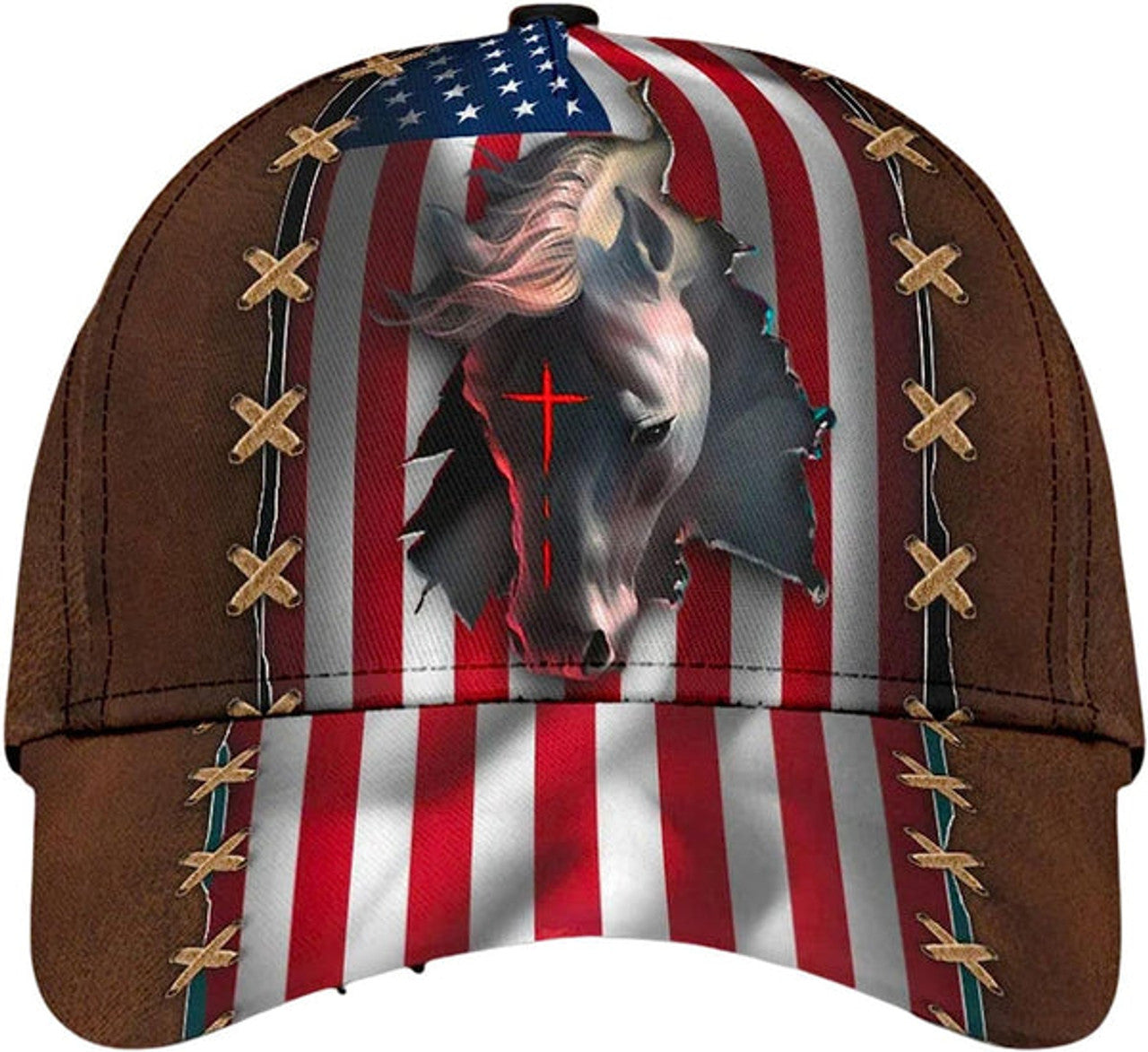 FUNSTUFFPRINT Horse Cross American All Over Print Baseball Cap - Christian Hats For Men Women