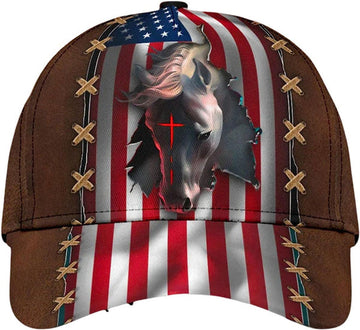 FUNSTUFFPRINT Horse Cross American All Over Print Baseball Cap - Christian Hats For Men Women