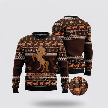 FUNSTUFFPRINT Horse Dashing Through The Snow Ugly Christmas Sweater, Farm Sweater, Christmas Gift, Best Winter Outfit Christmas Ugly Sweater