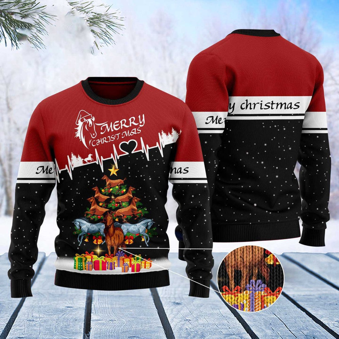 FUNSTUFFPRINT Horse Merry Christmas Ugly Christmas Sweater, Christmas Sweater, Ugly Sweater, Funny Xmas Sweaters Ugly Sweater