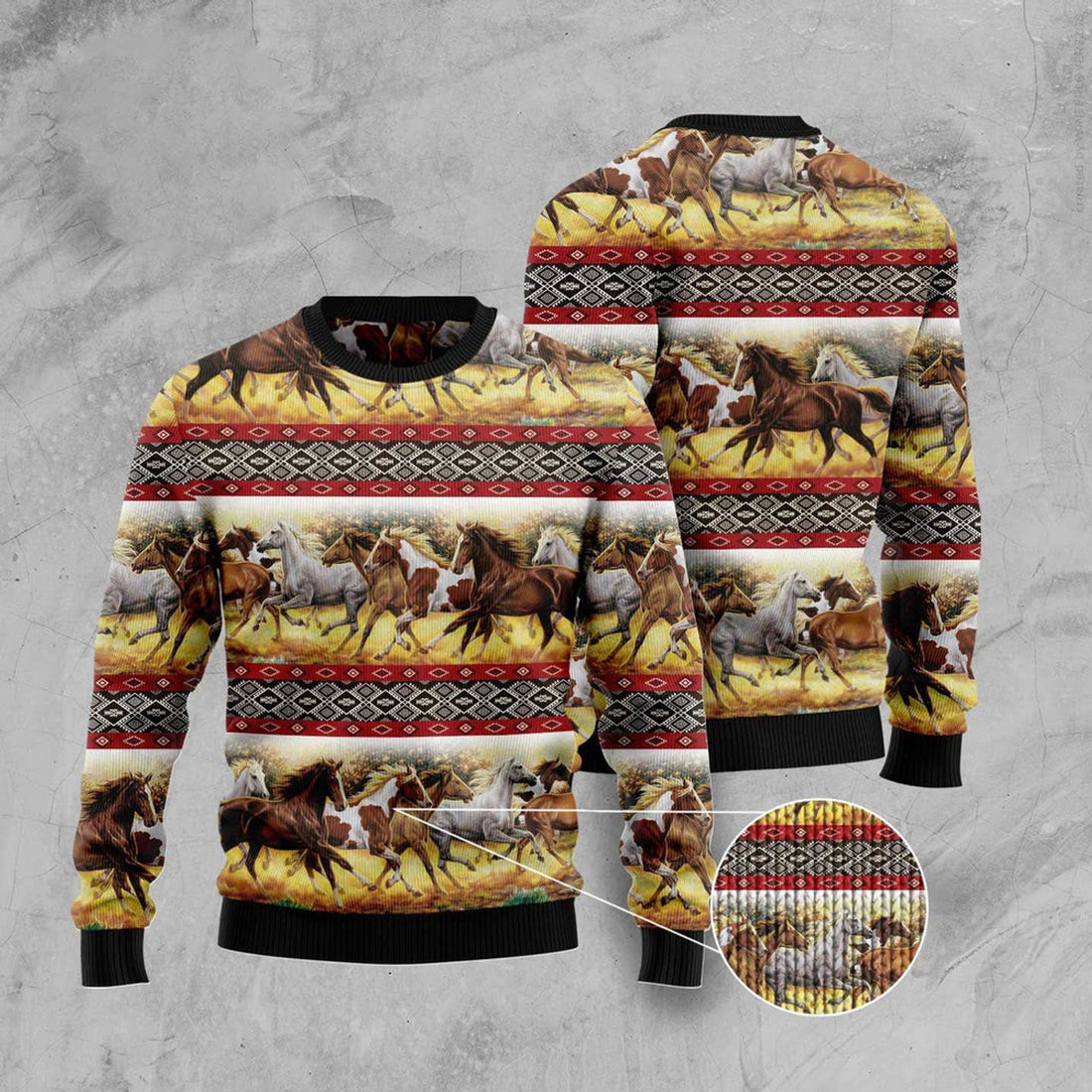 FUNSTUFFPRINT Horse Native American Pattern Ugly Christmas Sweater, Christmas Sweater, Ugly Sweater, Funny Xmas Sweaters Ugly Sweater