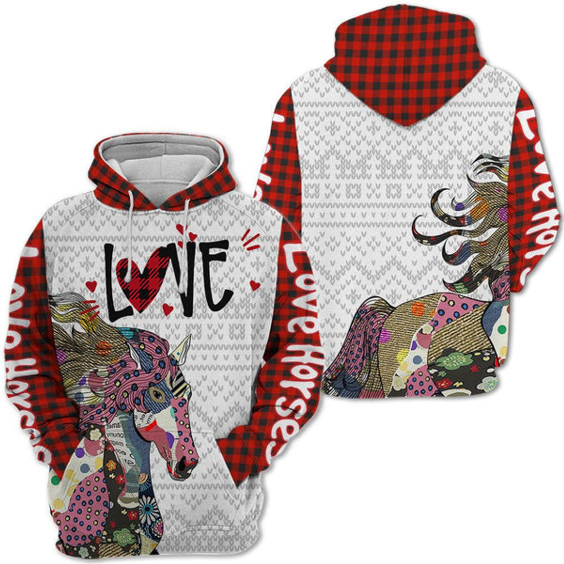 FUNSTUFFPRINT 3D Horse Scottish Christmas Pattern All Over 3D Hoodie and Zip Hoodie