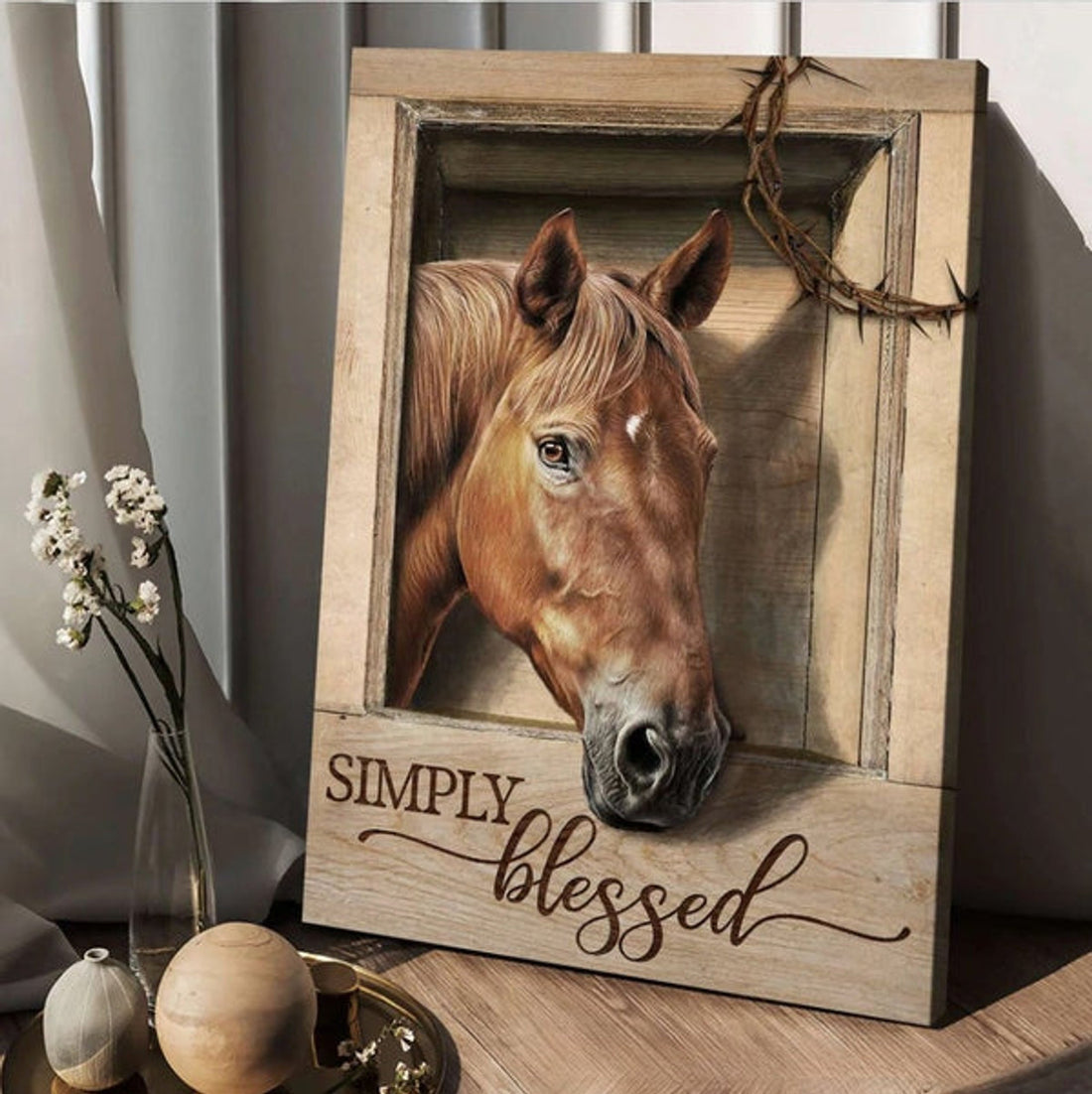 Horse Simply Blessed Crown Of Thorns Jesus Canvas Posters - Christian Wall Posters - Religious Wall Decor