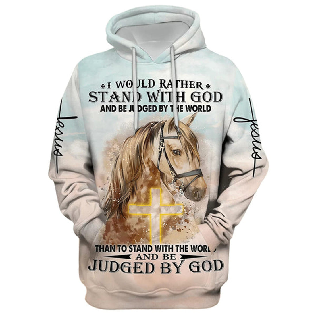 FUNSTUFFPRINT Horse Stand With God Judged By God Hoodie - Men & Women Christian 3D Hoodie and Zip Hoodie