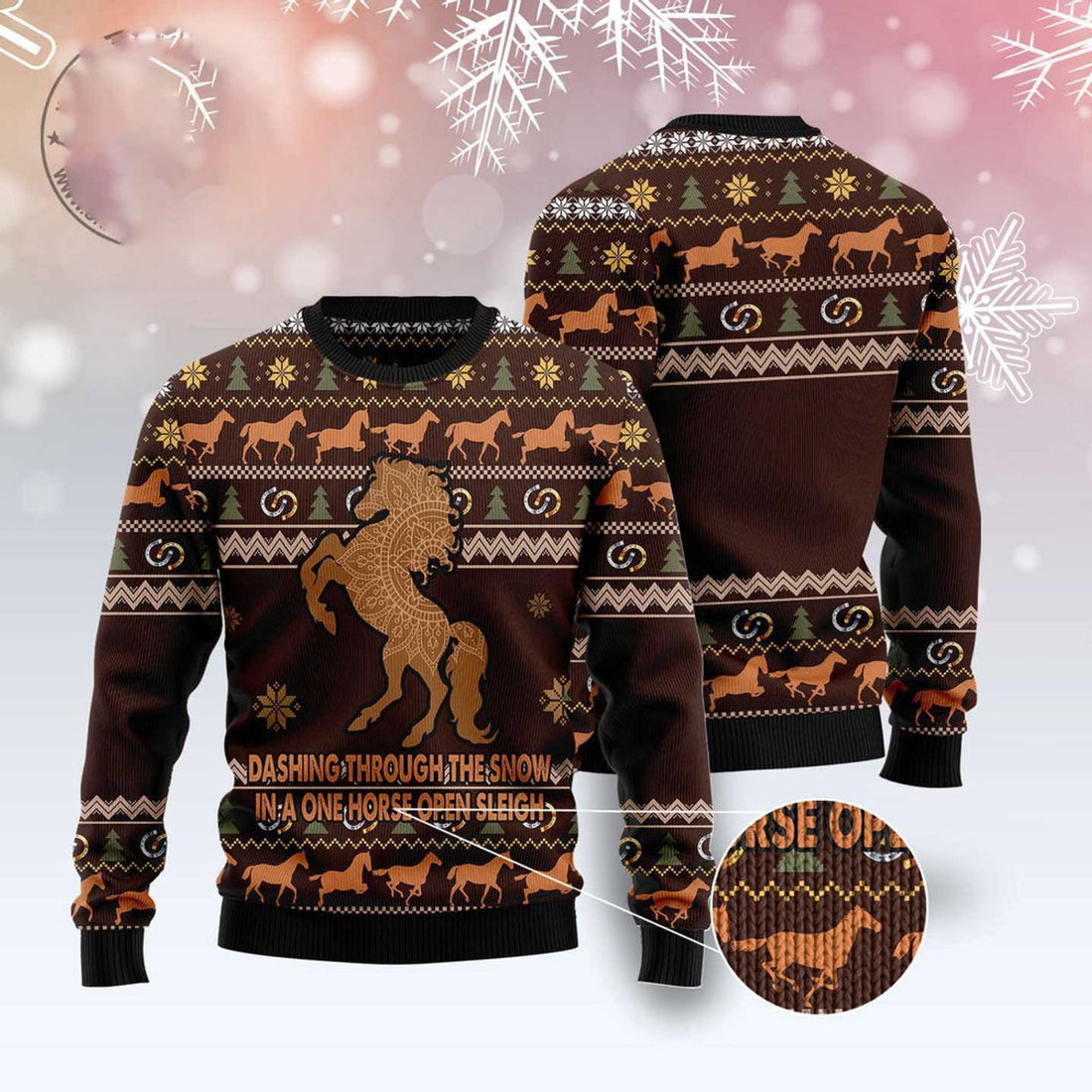 FUNSTUFFPRINT Horse Through Snow Ugly Christmas Sweater, Christmas Sweater, Ugly Sweater, Funny Xmas Sweaters Ugly Sweater