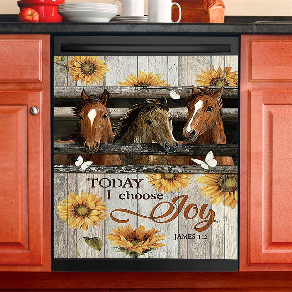 Horse Vintage Sunflower Today I Choose Joy Home Decor Dishwasher Cover, Christian Dishwasher Stickers, Gift For Horse Lover