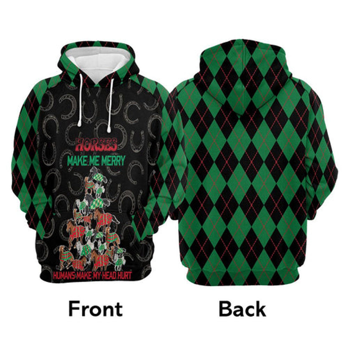 FUNSTUFFPRINT 3D Horses Merry Christmas All Over 3D Hoodie and Zip Hoodie