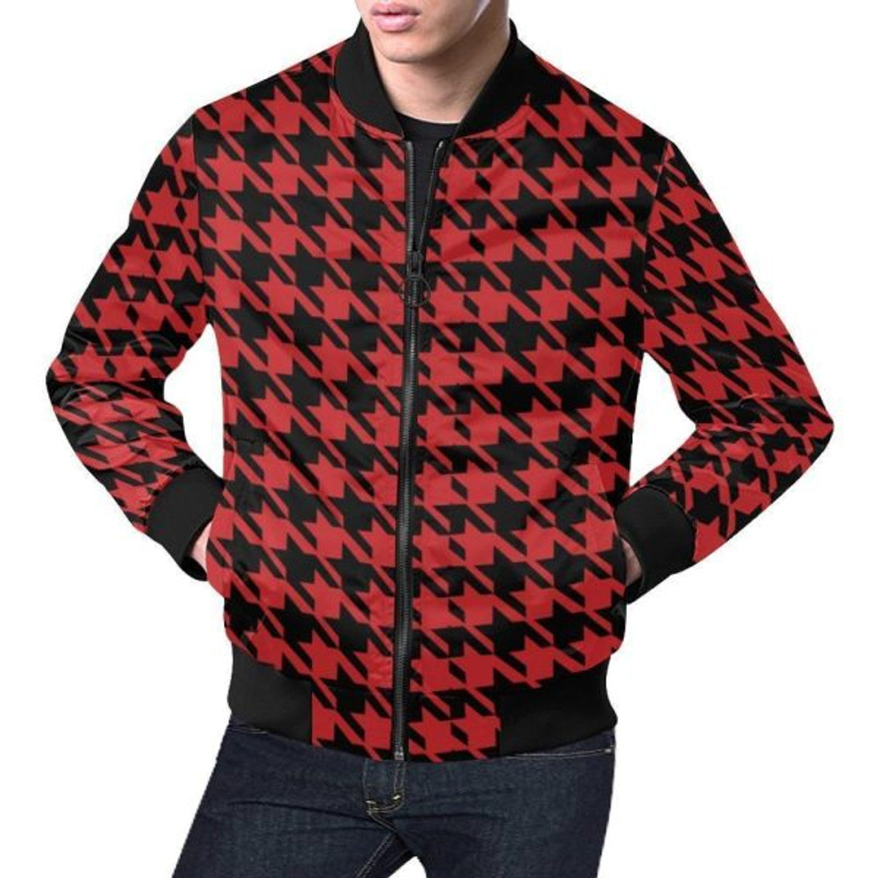 FUNSTUFFPRINT Houndstooth Pattern Print Men's 3D Bomber Jacket