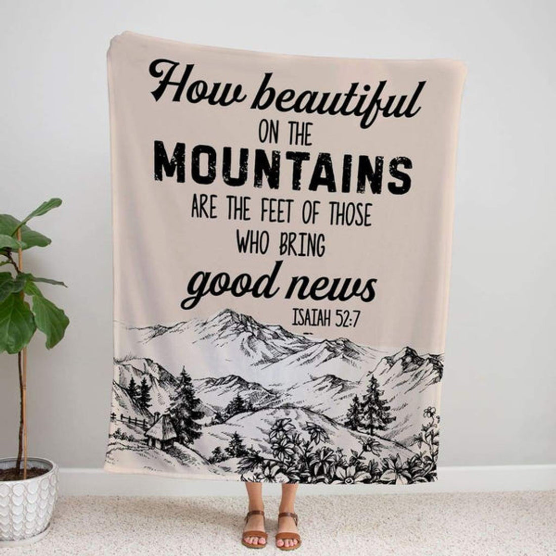 FUNSTUFFPRINT How Beautiful On The Mountains Are The Feet Isaiah 527 Fleece Blanket - Christian Blanket - Bible Verse Blanket