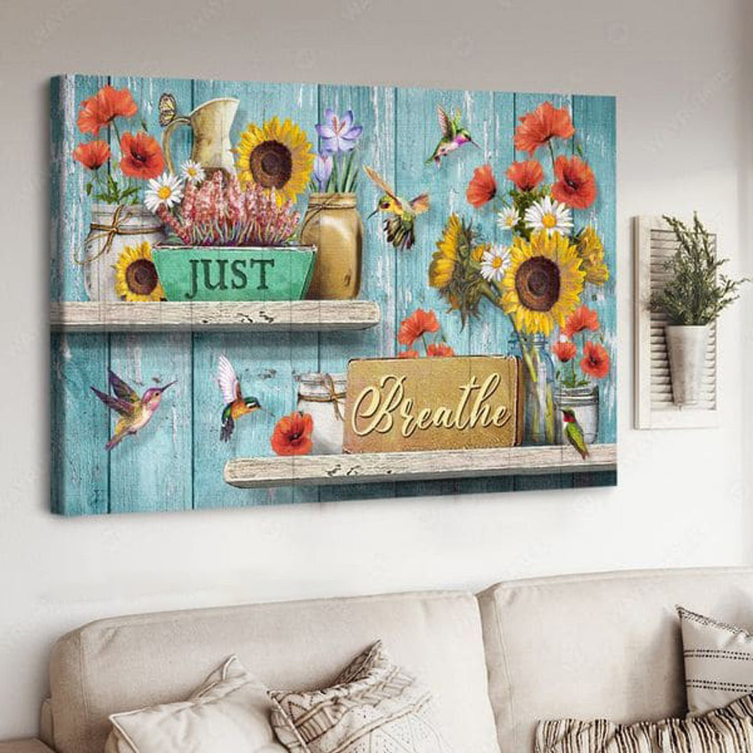 Hummingbird Flower, Just Breathe, Poster Decor Poster and Canvas