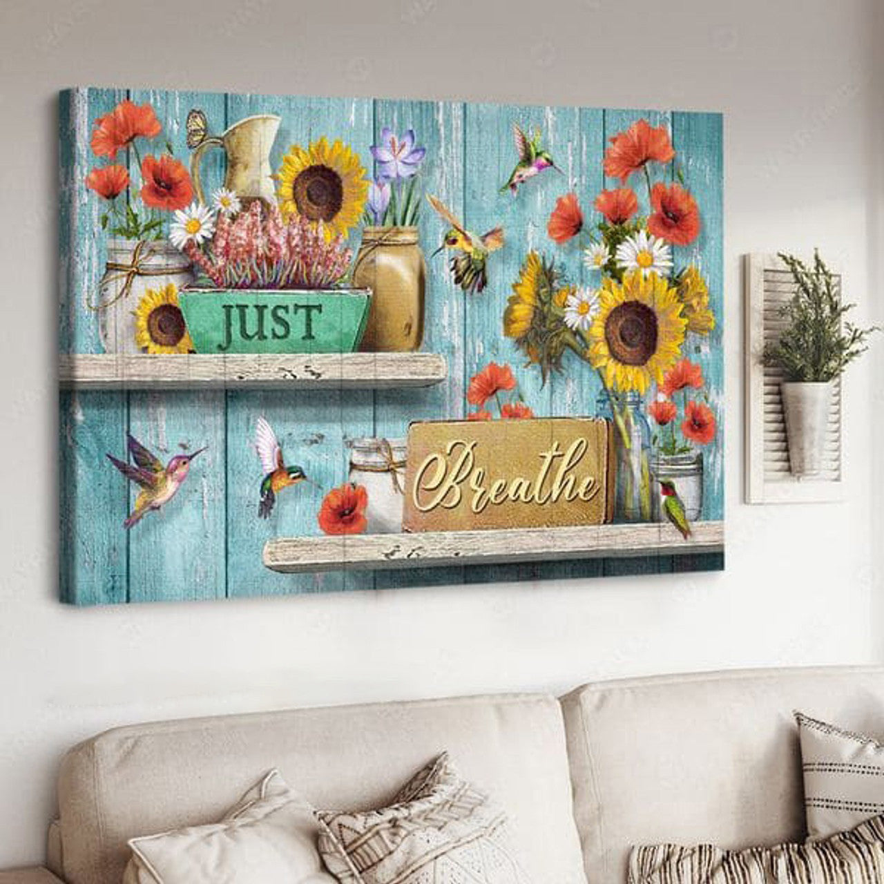 Hummingbird Flower, Just Breathe, Poster Decor Poster and Canvas