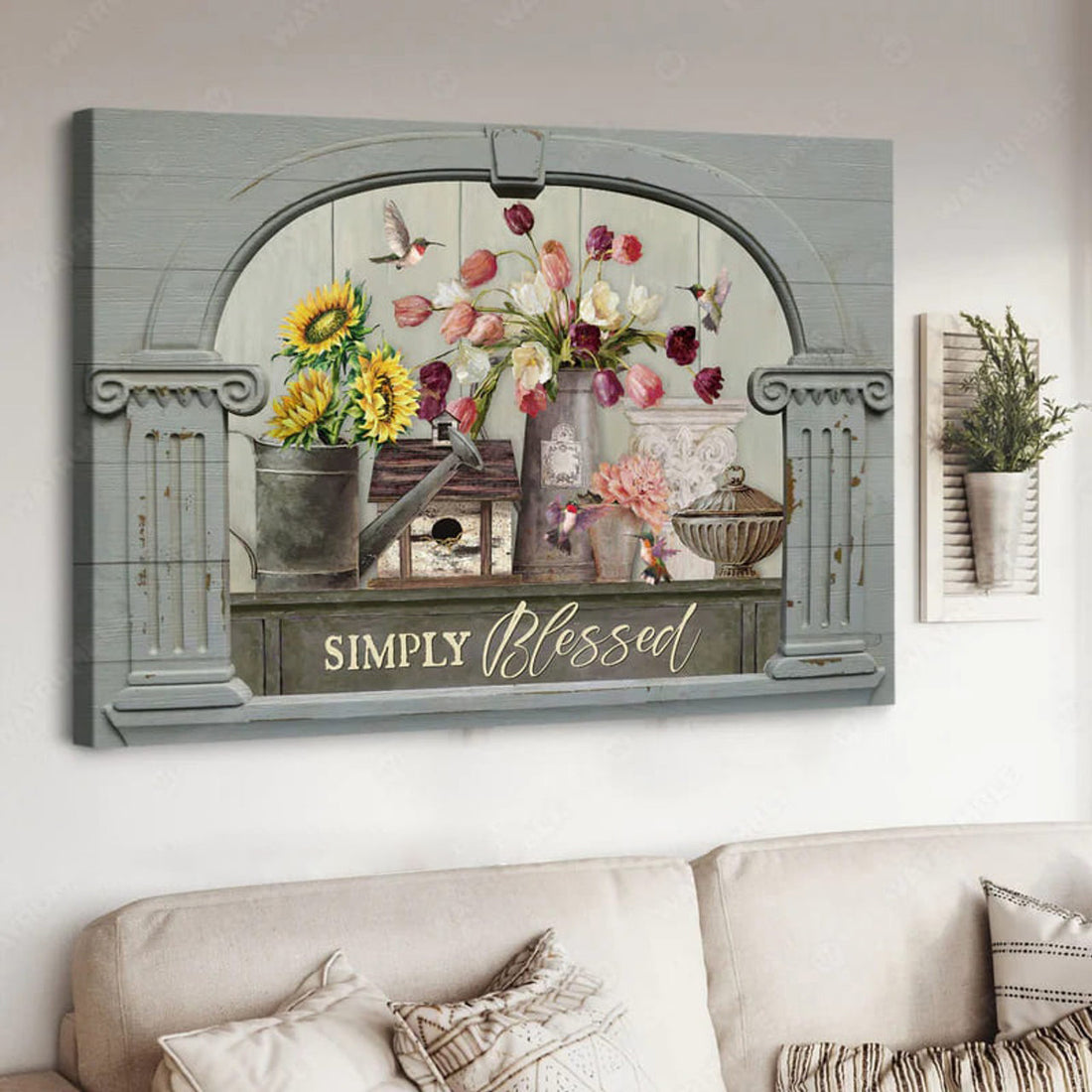 Hummingbird Flower, Simply Blessed, Poster Decor Poster and Canvas
