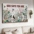 Hummingbird Poster, God Says You Are Unique Special Lovely Precious Strong, Butterfly Flower Poster and Canvas