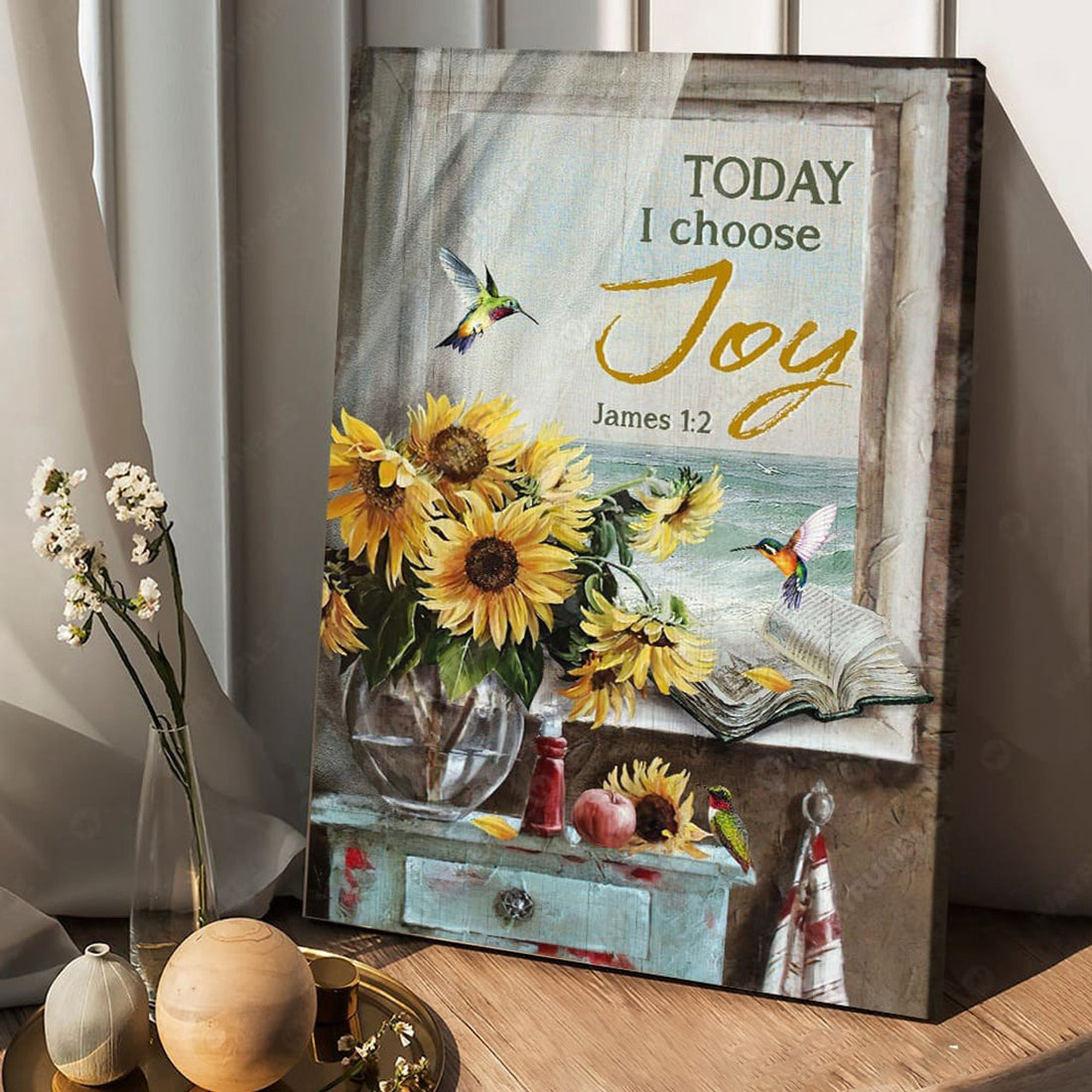 Hummingbird Poster, Sunflower Lover, Today I Choose Joy, Window Decor Poster and Canvas