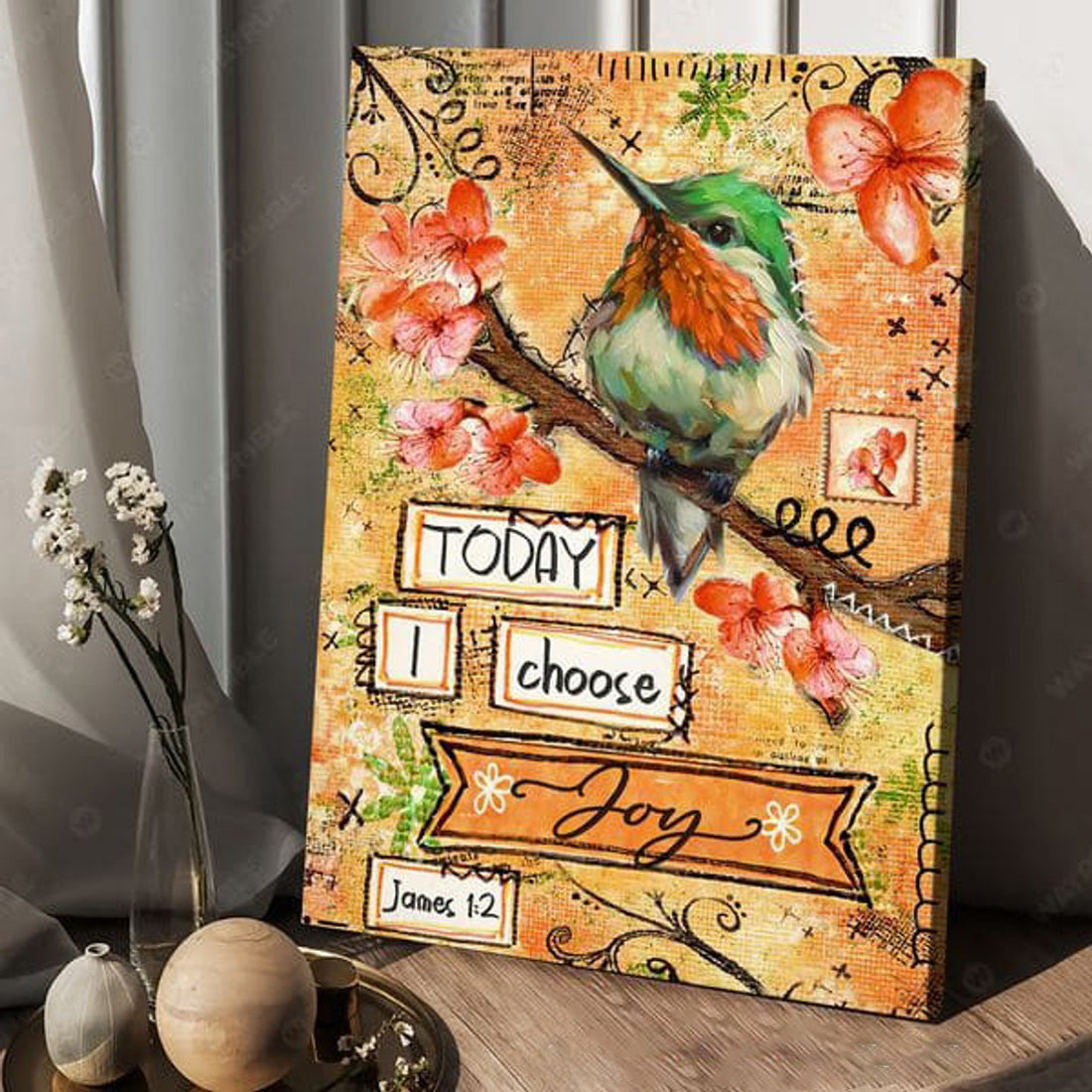 Hummingbird Poster, Today I Choose Joy, Poster Decor Poster and Canvas