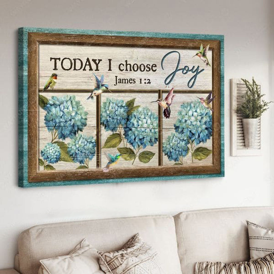 Hummingbird Poster, Today I Choose Joy, Flower Lover, Wall Decor Poster and Canvas