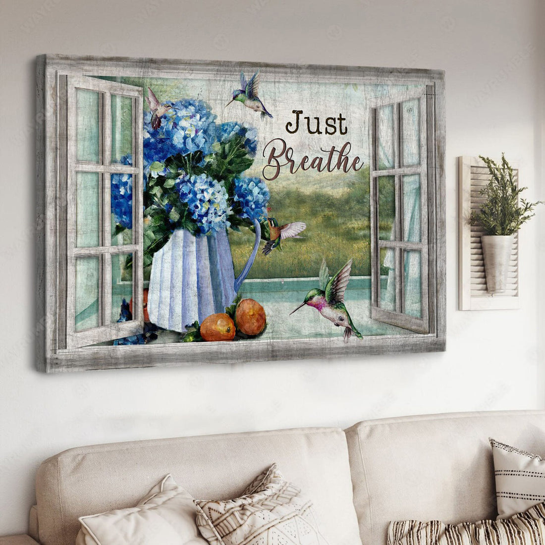 Hummingbird poster, Window Decor, Just Breathe Poster and Canvas