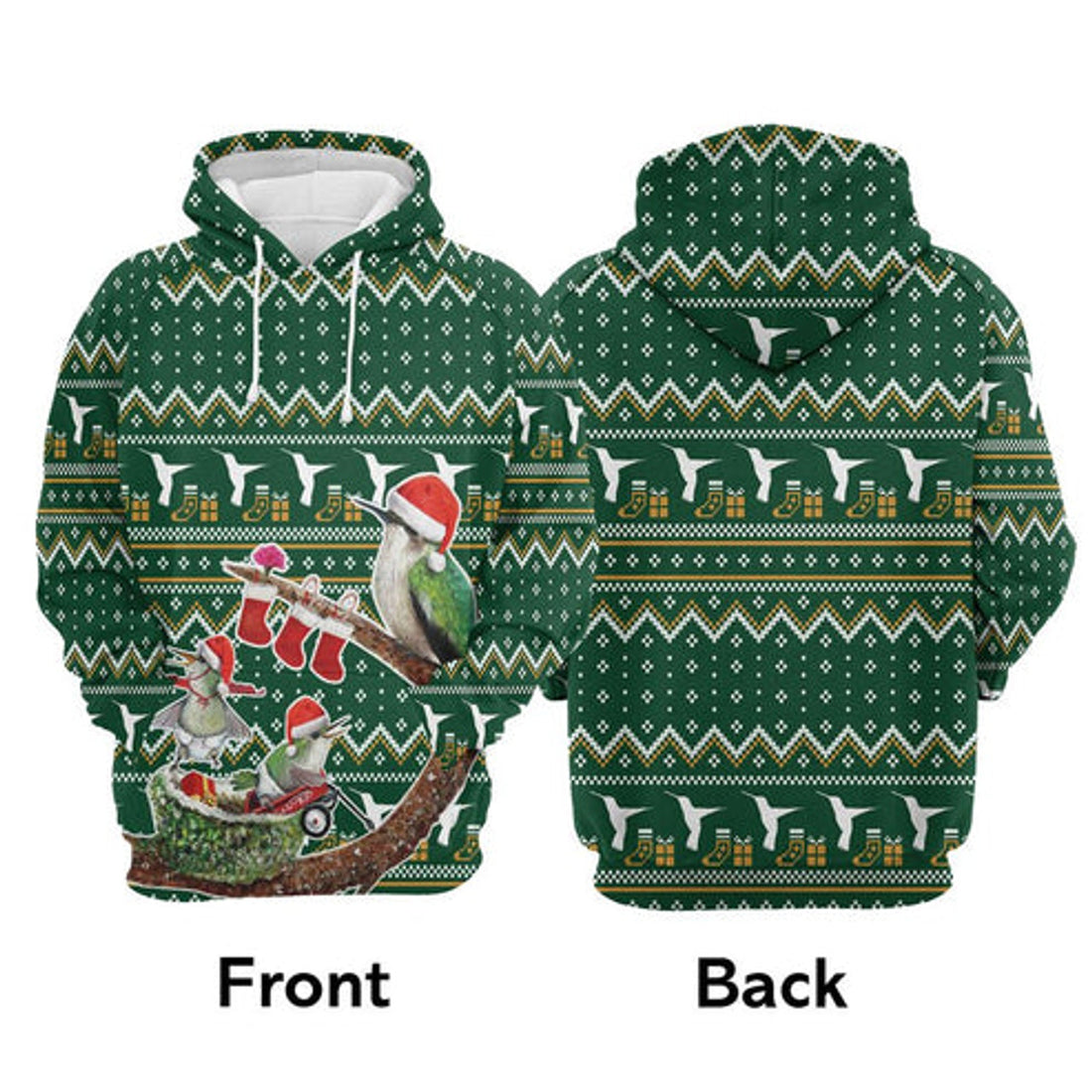 FUNSTUFFPRINT 3D Hummingbird Family Christmas All Over 3D Hoodie and Zip Hoodie