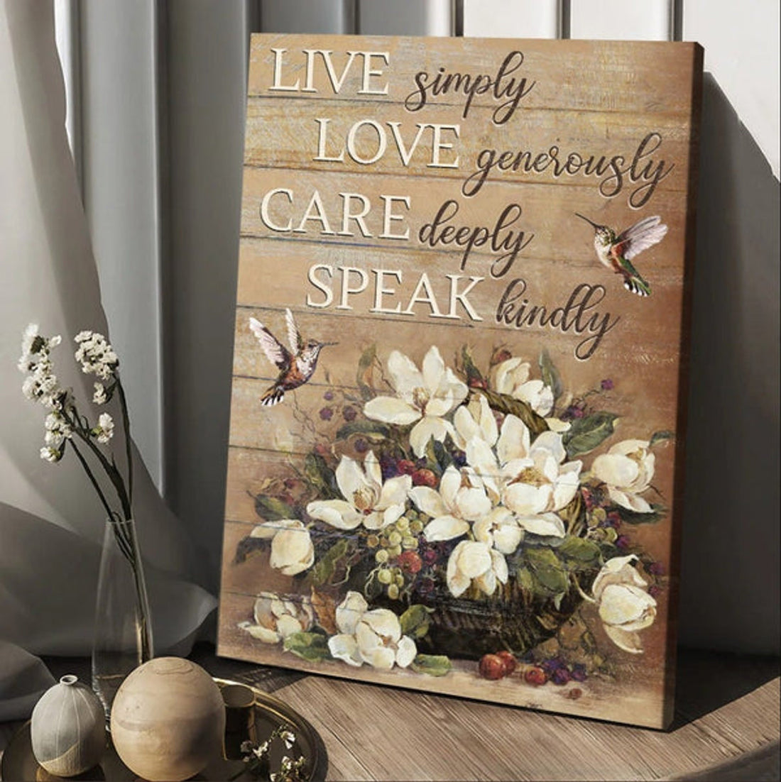 Hummingbird Live Simply Love Generously Care Deeply Speak Kindly Canvas Posters - Christian Wall Posters - Religious Wall Decor