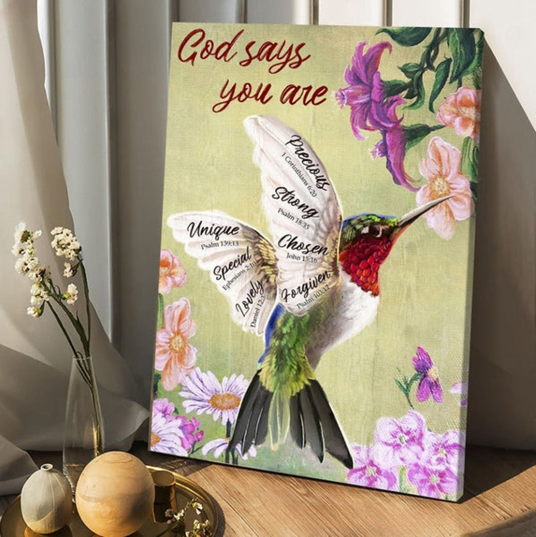 Hummingbird Painting Flowers God Says You Are Canvas Posters - Christian Wall Posters - Religious Wall Decor