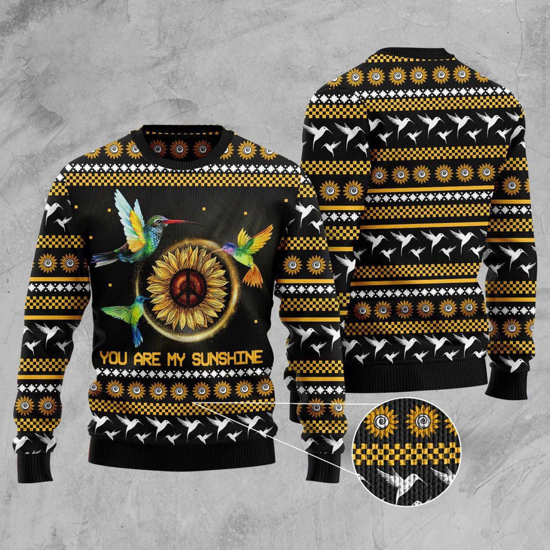 FUNSTUFFPRINT Hummingbird Sunflower Ugly Christmas Sweater, Christmas Sweater, Ugly Sweater, Funny Xmas Sweaters Ugly Sweater