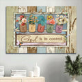 Hummingbirds Watercolor Flower Jars God Is In Control Canvas Wall Art - Christian Wall Decor