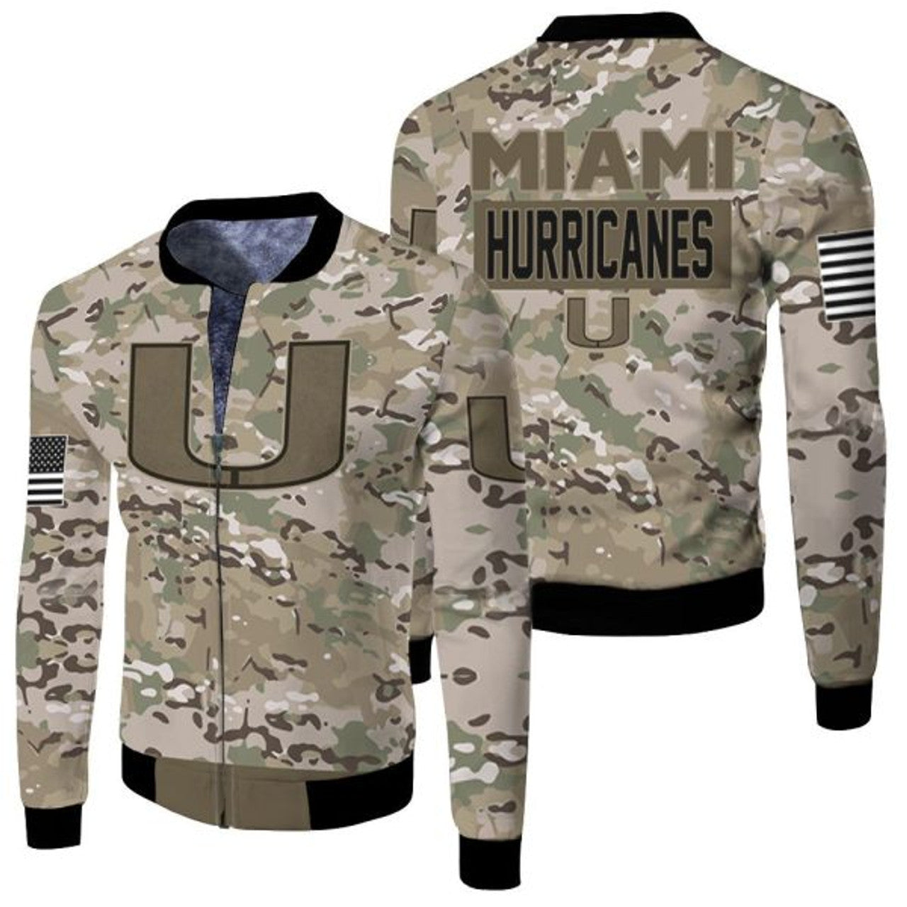 FUNSTUFFPRINT Hurricanes Camo Pattern 3D Jersey Bomber Jacket