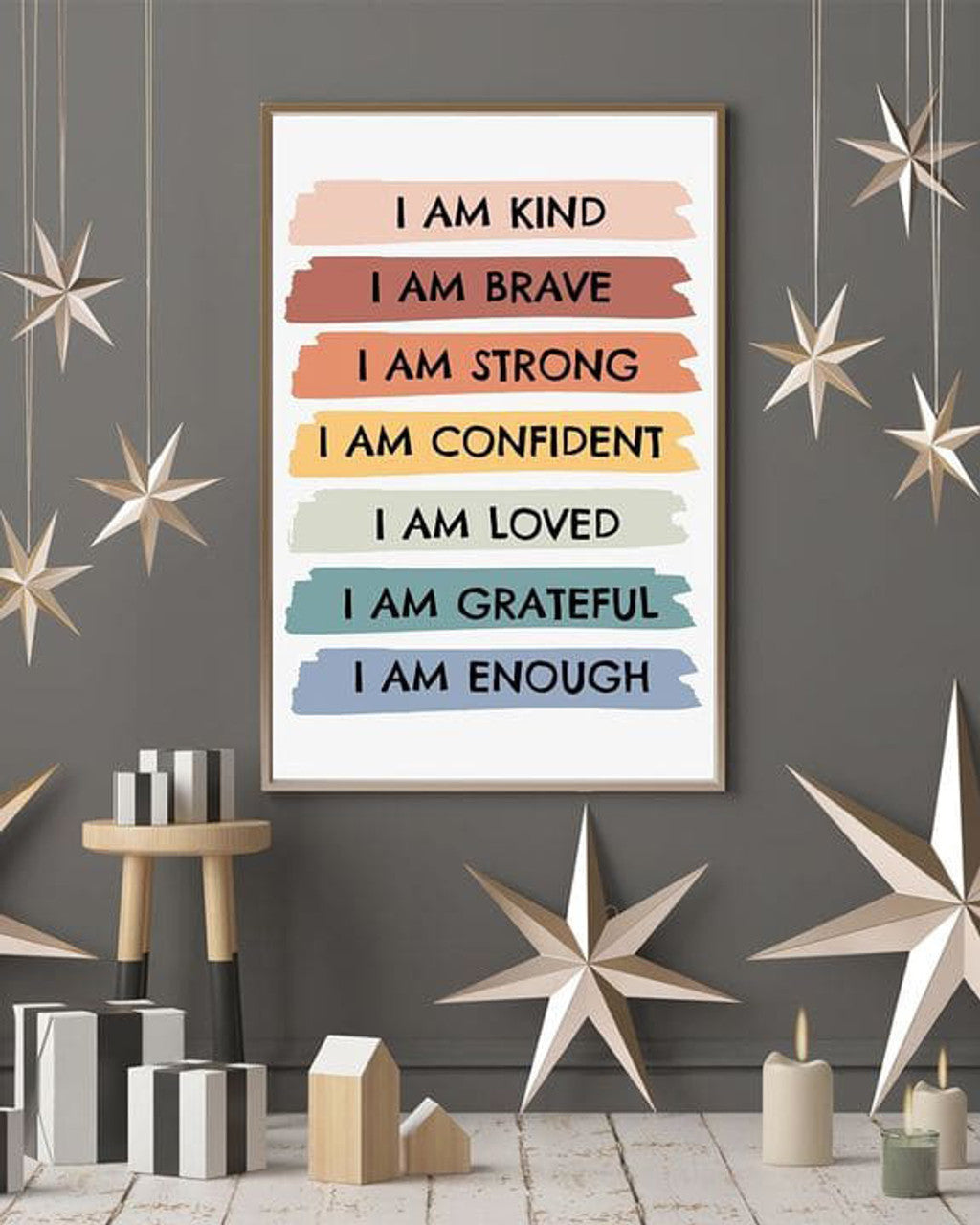 I Am Kind I Am Brave I Am Strong I Am Confident I Am Loved I Am Grateful I Am Enough Poster and Canvas