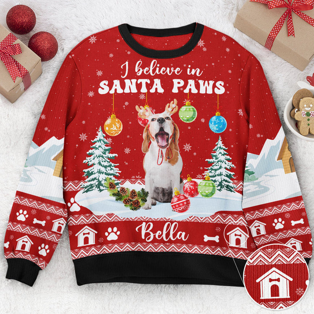 FUNSTUFFPRINT Custom I Believe In Santa Paws Ugly Sweater