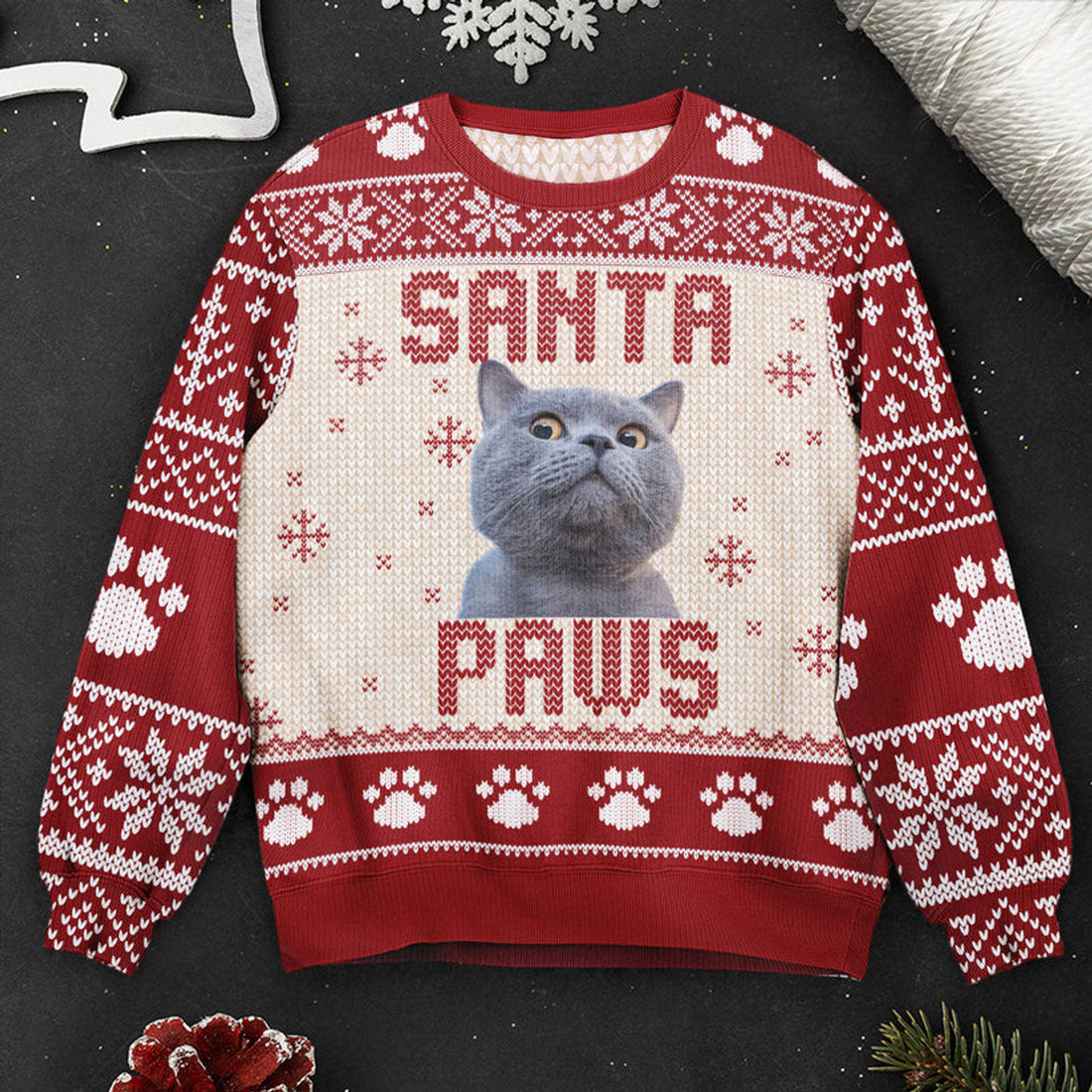 FUNSTUFFPRINT Custom I Believe In Santa Paws Sweater Ugly Sweater