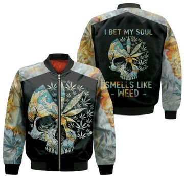 FUNSTUFFPRINT I Bet My Soul Smells Like Skull Shape For Stoner 3D Bomber Jacket
