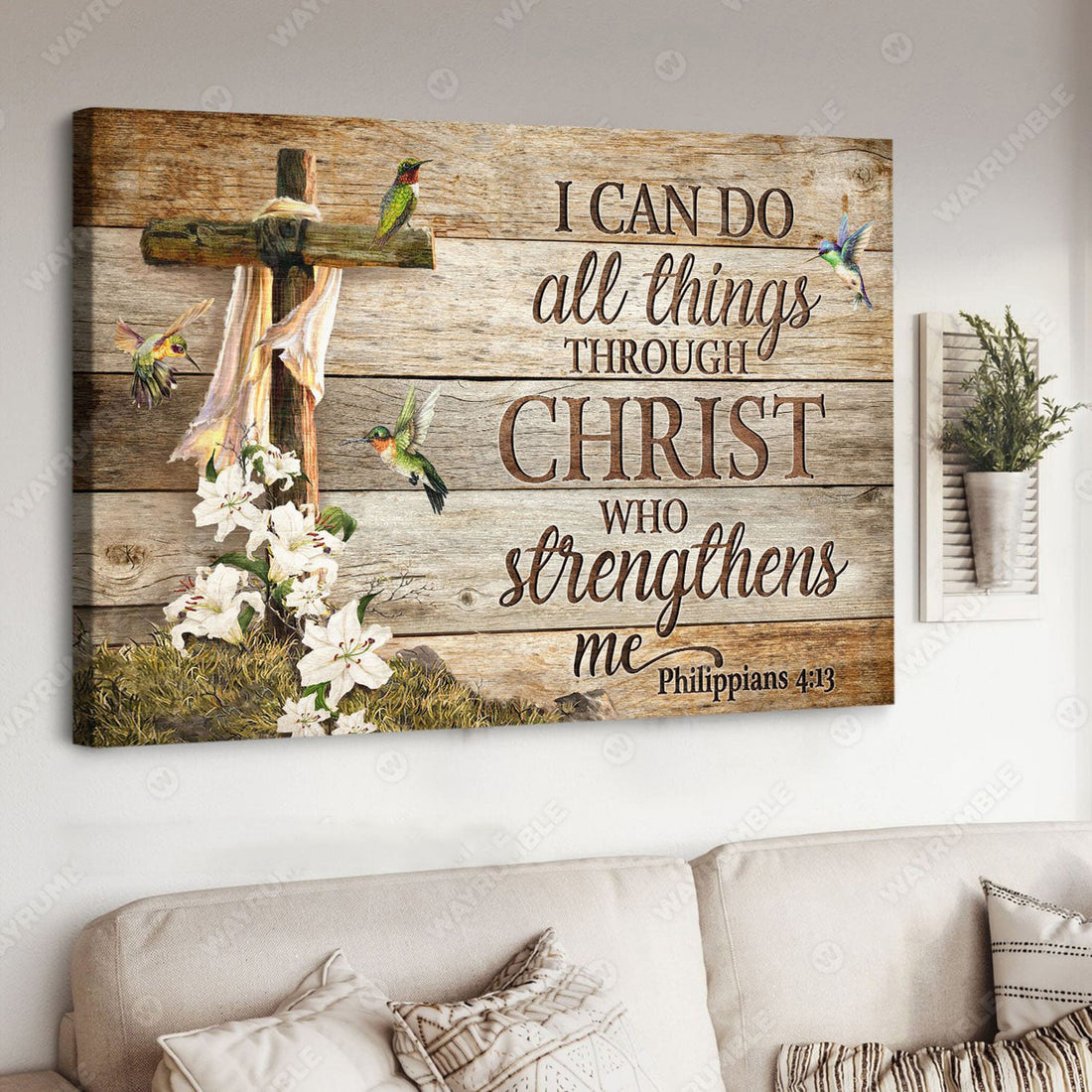 I Can Do All Things Through Christ Who Strengthens Me, God Cross, Hummingbird Flower Poster and Canvas
