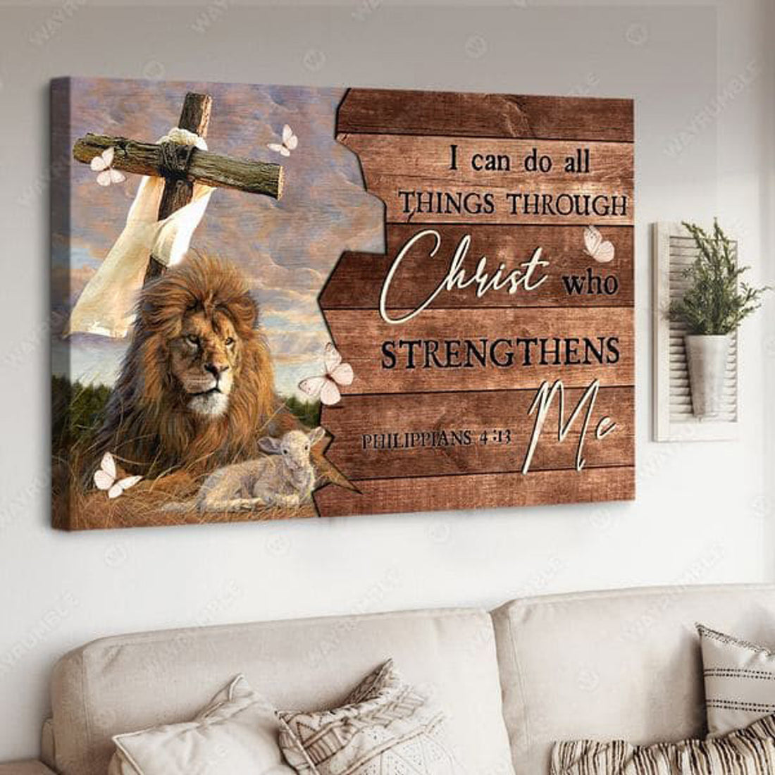 I Can To All Things Through Christ Who Strengthens Me, Lion Poster, God Cross Poster and Canvas
