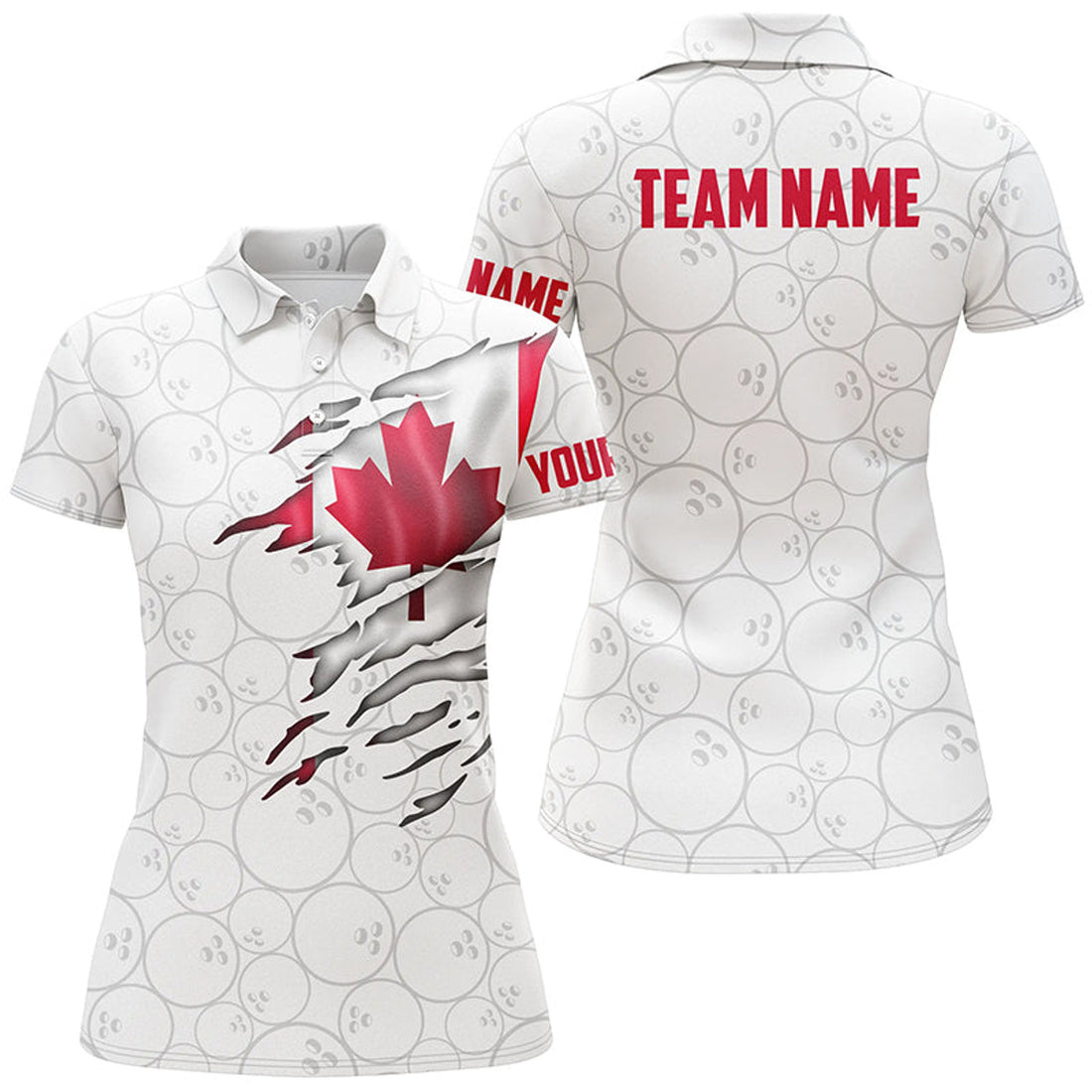 Custom Canada Bowling Polo Shirts For Women, Custom Canadian Flag Bowling Team Jerseys