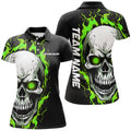 Custom Green Flame Skull Sport Jerseys, Custom Team Bowling Polo Shirts For Women, Bowler Outfits