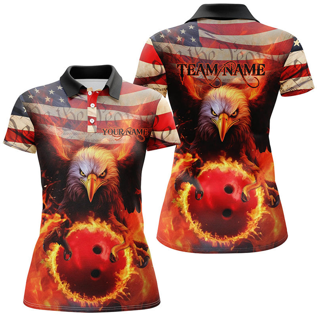 Custom US Flag We The People Custom Eagle Bowling Shirts For Women, Patriotic Bowling Jerseys
