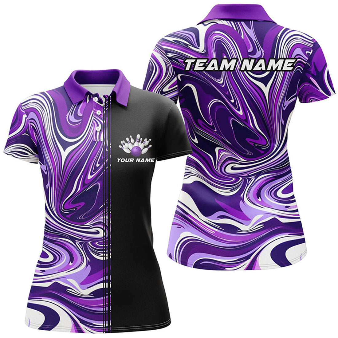 Custom Purple Bowling Polo / Quarter-Zip Shirts For Team, Ladies Bowling Jerseys
