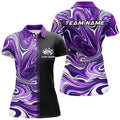 Custom Purple Bowling Polo / Quarter-Zip Shirts For Team, Ladies Bowling Jerseys
