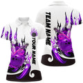 Custom Purple Flame Bowling Shirts For Women, Galaxy Bowling Team Shirts Bowling Uniform
