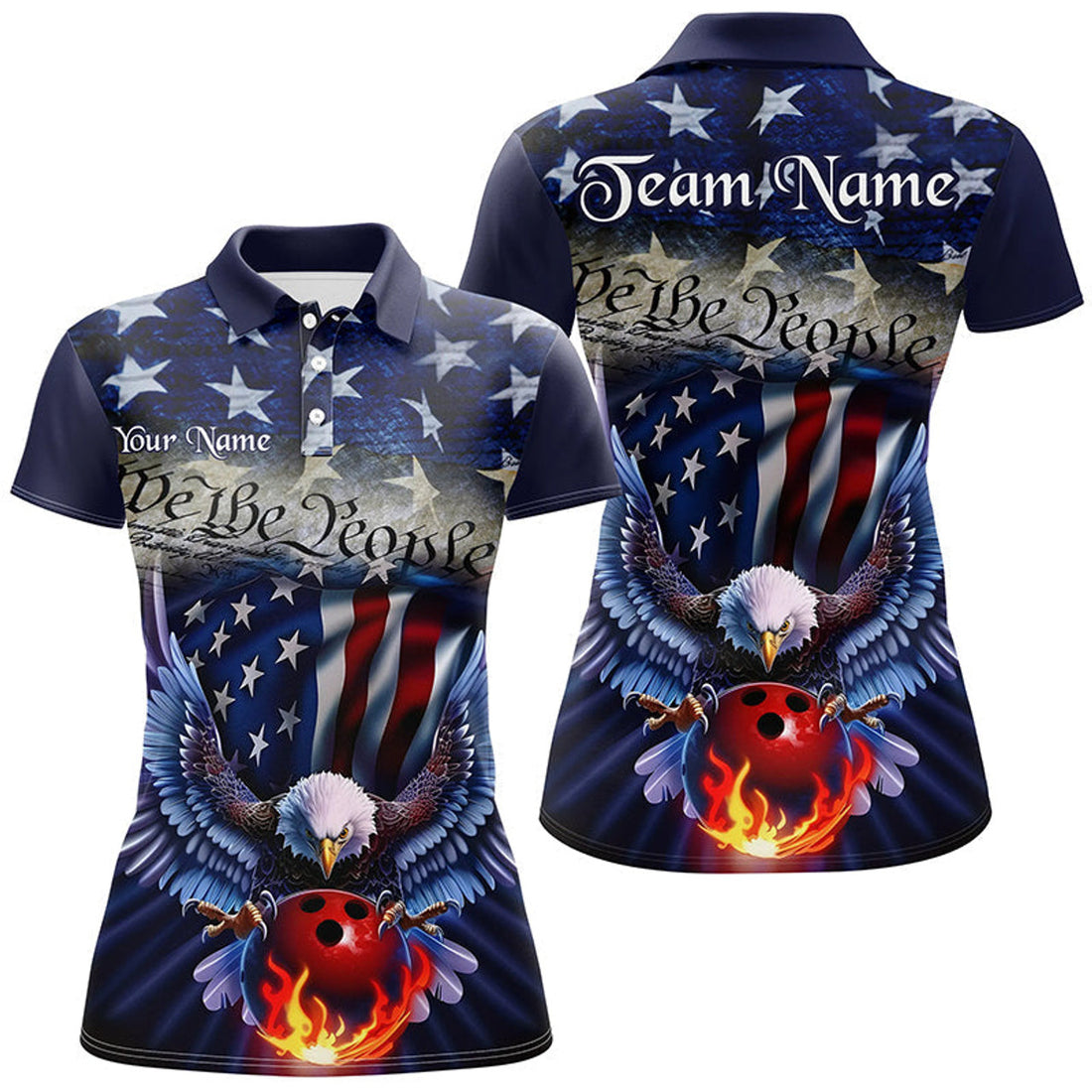 Customized Eagle Bowling Shirt Patriotic Polo Bowling Jersey For Women US Bowling | Blue