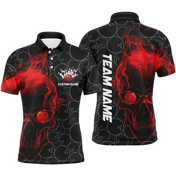 FUNSTUFFPRINT Personalized Red Skull Men Bowling Polo Shirts Team Bowling Polo Shirt Size S-5XL