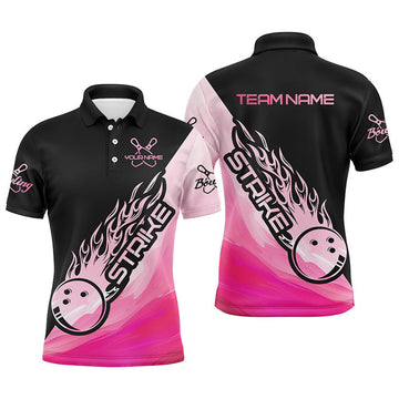 Custom Strike Bowling Pink Bowling Polo Shirts For Men, Custom Bowling Team Shirts Bowler Outfit