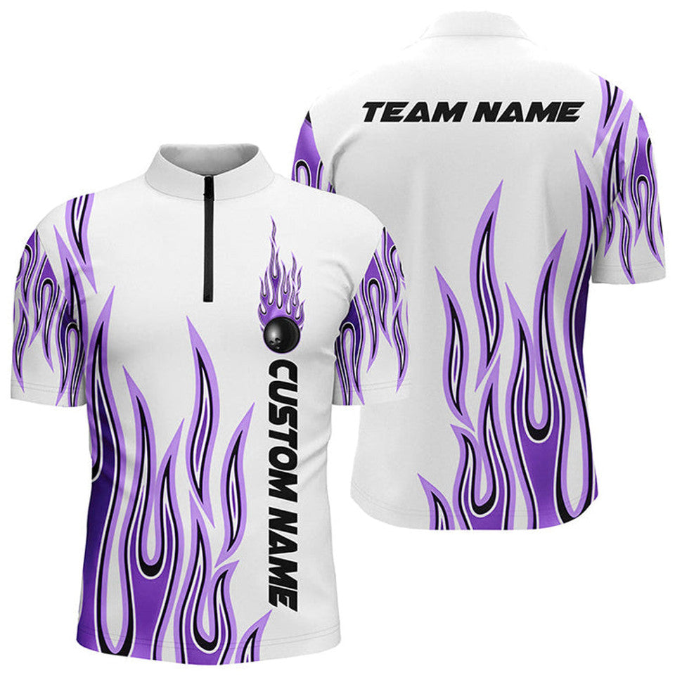 Zipper Polo Personalized Flame Bowling Shirts For Men And Women, Multi Color Bowling Jersey Shirt for Bowler