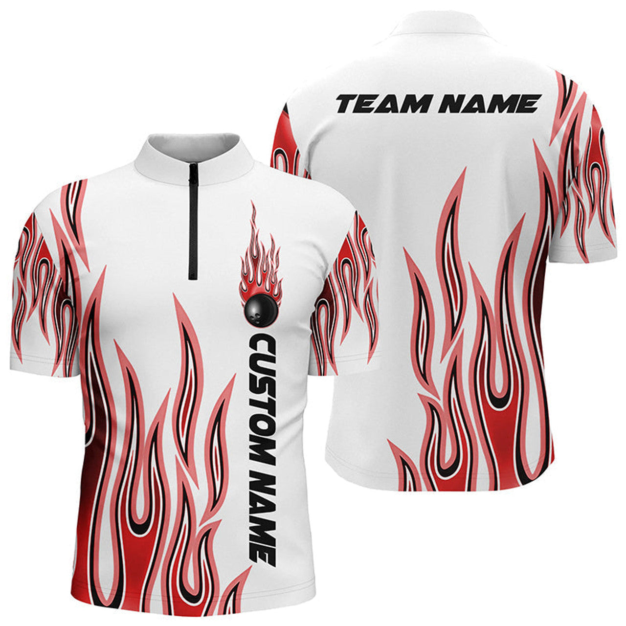 Zipper Polo Personalized Flame Bowling Shirts For Men And Women, Multi Color Bowling Jersey Shirt for Bowler