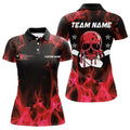 Custom Red Flame Skull Bowling Team Shirts, Bowling Polo/ s For Women